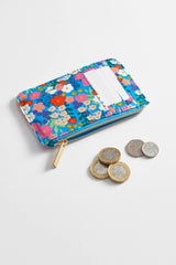 Estella Bartlett Card Purse - Bright Blue Floral Print Cotton Canvas