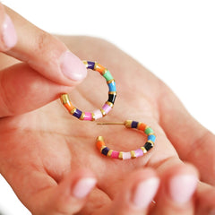 Lisa Angel Multicolour Enamel Hoop Earrings in Gold