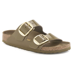 Birkenstock Natural Leather Patent High Shine Sandals - Mud Green