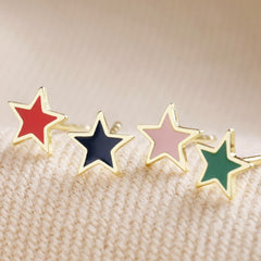 Lisa Angel Set of 4 Colourful Enamel Star Stud Earrings in Gold