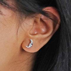 Lisa Angel Sleeping Moon Stud Earrings in Silver