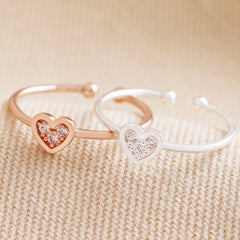 Lisa Angel Adjustable Crystal Heart Ring in Silver