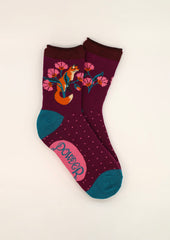Powder Design - Fox in a Meadow Ankle Socks Grape