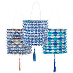 Talking Tables Moroccan Souk Blue Hanging Paper Lanterns - 3 Pack