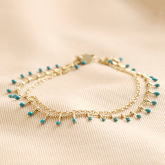 Lisa Angel Gold Stainless Steel Blue Enamel Droplet Layered Anklet