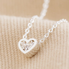 Lisa Angel Tiny Crystal Heart Pendant Necklace in Silver