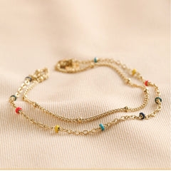 Lisa Angel Rainbow Enamel Layered Chain Anklet in Gold