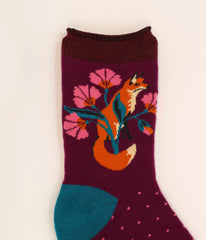 Powder Design - Fox in a Meadow Ankle Socks Grape