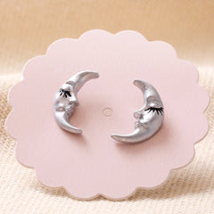 Lisa Angel Sleeping Moon Stud Earrings in Silver