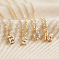 Lisa Angel Tiny Pearl Initial Charm Necklace - Gold