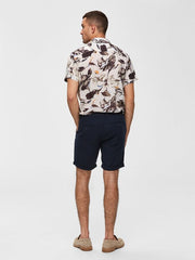 Straight Fit Linen Shorts - Navy