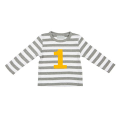 Bob & Blossom - Grey Marl & White Stripped Number 1 T-Shirt (Mustard)