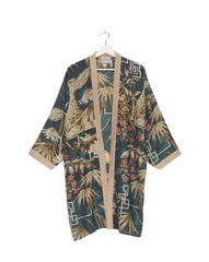 One Hundred Stars Bamboo Teal Collar Kimono