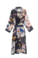 One Hundred Stars Blossom and Birds Charcoal Gown