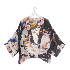 One Hundred Stars Blossom and Birds Charcoal Kimono