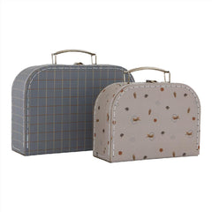 OYOY Mini Suitcase Tiger & Grid Blue / Clay - Set of 2