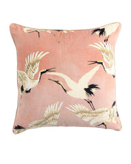 One Hundred Stars Stork Pink Grey Square Velvet Cushion Cover