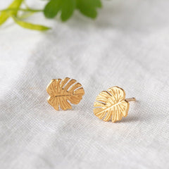 Amanda Coleman Gold Monstera Leaf Studs