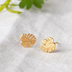 Amanda Coleman Gold Monstera Leaf Studs