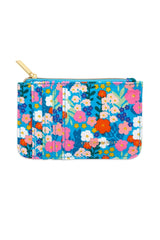 Estella Bartlett Card Purse - Bright Blue Floral Print Cotton Canvas