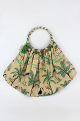My Doris Cream Reversible Animal Print and Stripe Tassel Bag