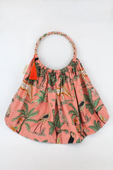 My Doris Pink Reversible Animal Print and Stripe Tassel Bag