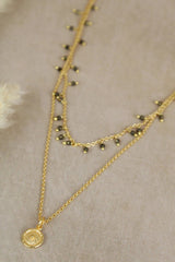 My Doris Layered Pyrite and Button Necklace
