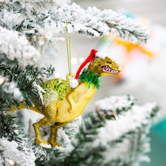 Sass & Belle Glitter Santasaurus Shaped Bauble Christmas Tree Decoration