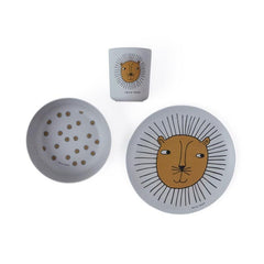 OYOY Mini Lion Bamboo Tableware Set - Grey