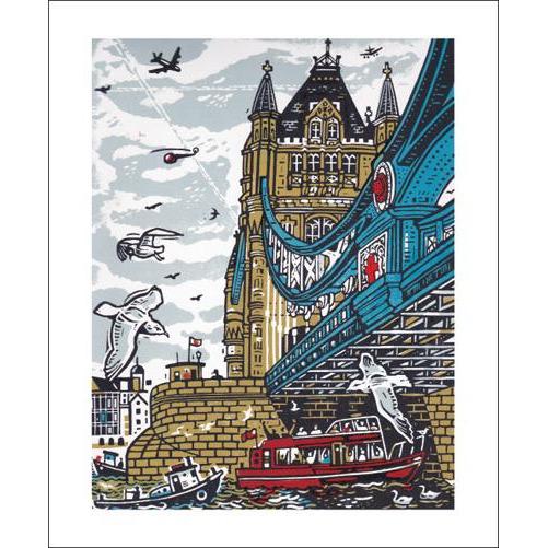 Tower Bridge Linocut Card - Art Angels by Mick Armson