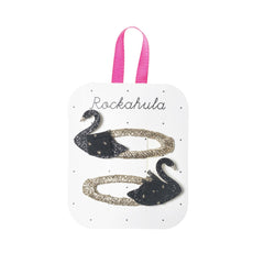 Rockahula Kids Black Glitter Swan Hair Clips