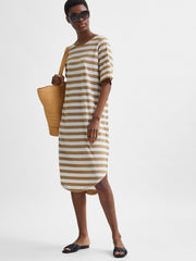 Selected Femme Slfivy Beach Dress - Kelp and Snow White Stripe