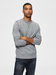 Organic Cotton Crew Neck Sweatshirt in Grey - Selected Homme