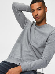 Organic Cotton Crew Neck Sweatshirt in Grey - Selected Homme