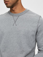 Organic Cotton Crew Neck Sweatshirt in Grey - Selected Homme