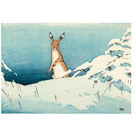 Snow and Hare Woodcut Card - Art Angels by Allen William Seaby