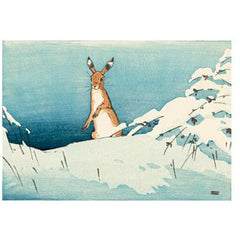 Snow and Hare Woodcut Card - Art Angels by Allen William Seaby