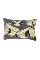One Hundred Stars Stork Slate Grey Rectangular Velvet Cushion Cover