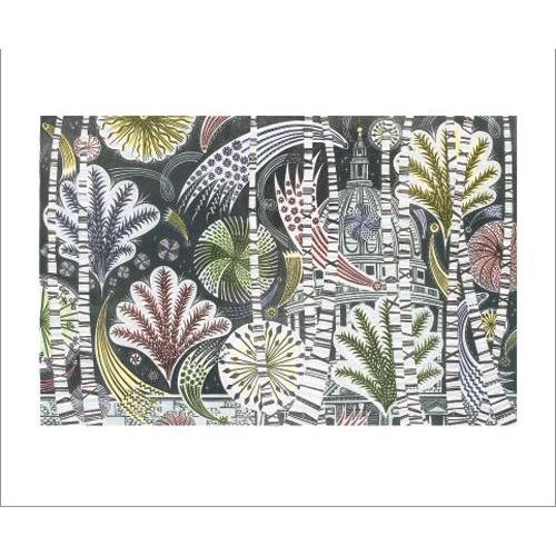 Thames Fireworks Linocut Card - Art Angels by Angie Lewin