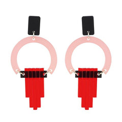Toolally Small Art Decor Pink and Red Chandelier Earrings
