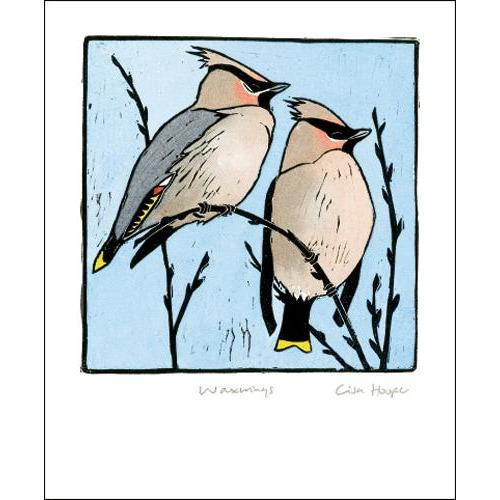 Waxwings Linocut Card - Art Angels by Lisa Hooper