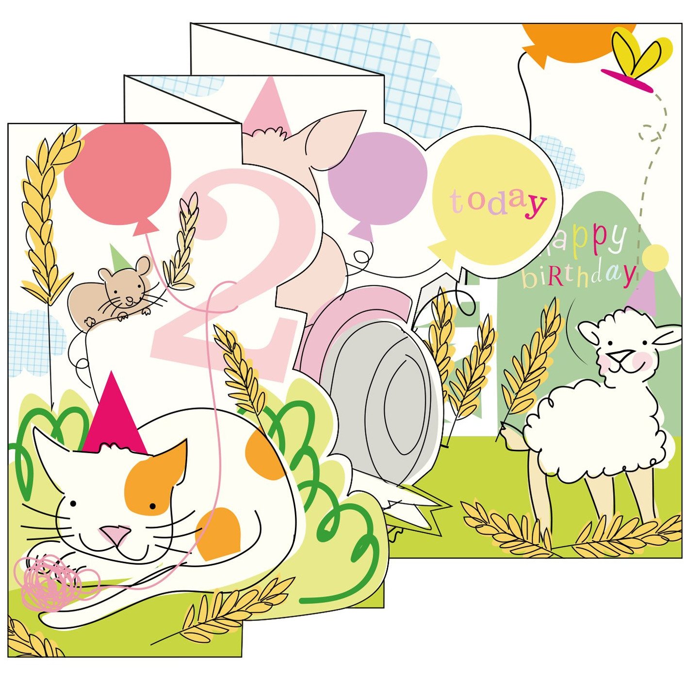 Farm Girl Zigzag Fold Out 2nd Birthday Card - Caroline Gardner