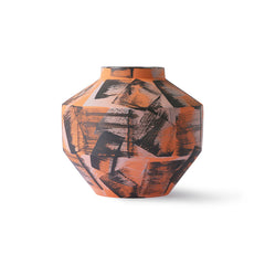 HKliving Hand Brushed Ceramic Vase - Orange / Black