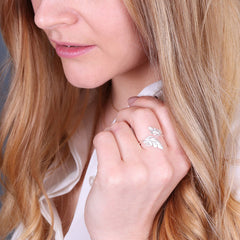 Lisa Angel Ring - Silver Adjustable Double Feather