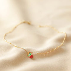 Lisa Angel - Enamel Strawberry Charm Anklet in Gold
