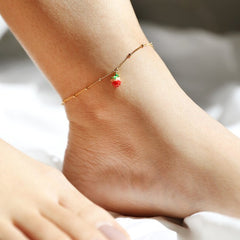 Lisa Angel - Enamel Strawberry Charm Anklet in Gold
