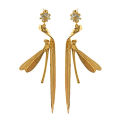 Alex Monroe Damsel Fly & Grassblade Green Amethyst Drop Earrings - Gold Plated