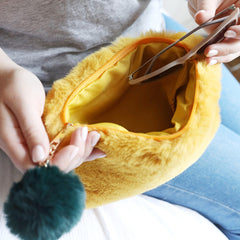 Lisa Angel Faux Fur Mustard and Teal Pouch