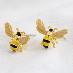 Lisa Angel Earring - Gold and Enamel Bumble Bee Stud