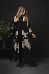 One Hundred Stars - Stork Black Crepe Long Kimono